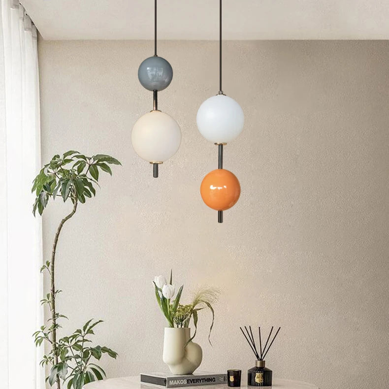 Suspension Sphère Verre Opalin et Céramique Taupe Minimaliste Design Boule - Chambre Salon Cuisine — Aldebaran