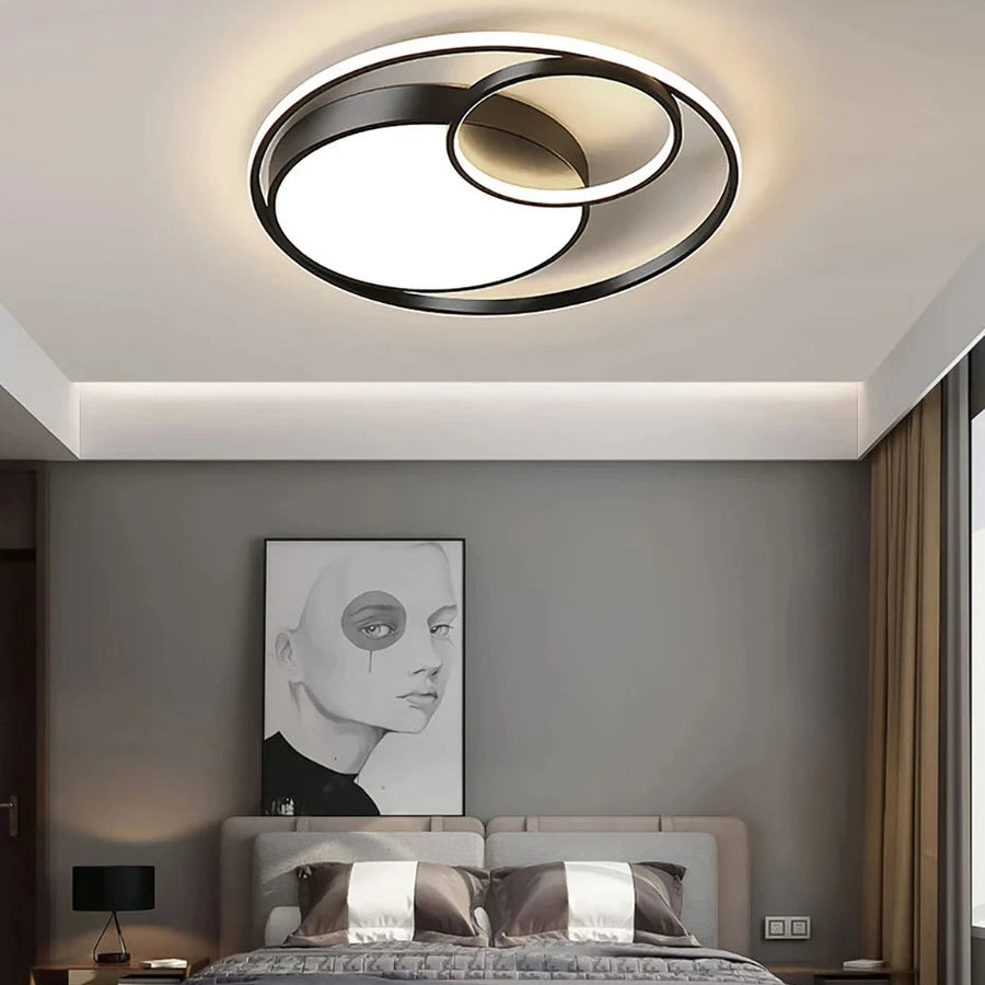 Plafonnier Anneaux Métal Noir et Blanc Minimaliste Design Moderne - Salle de Bain Salon Chambre — Dëris