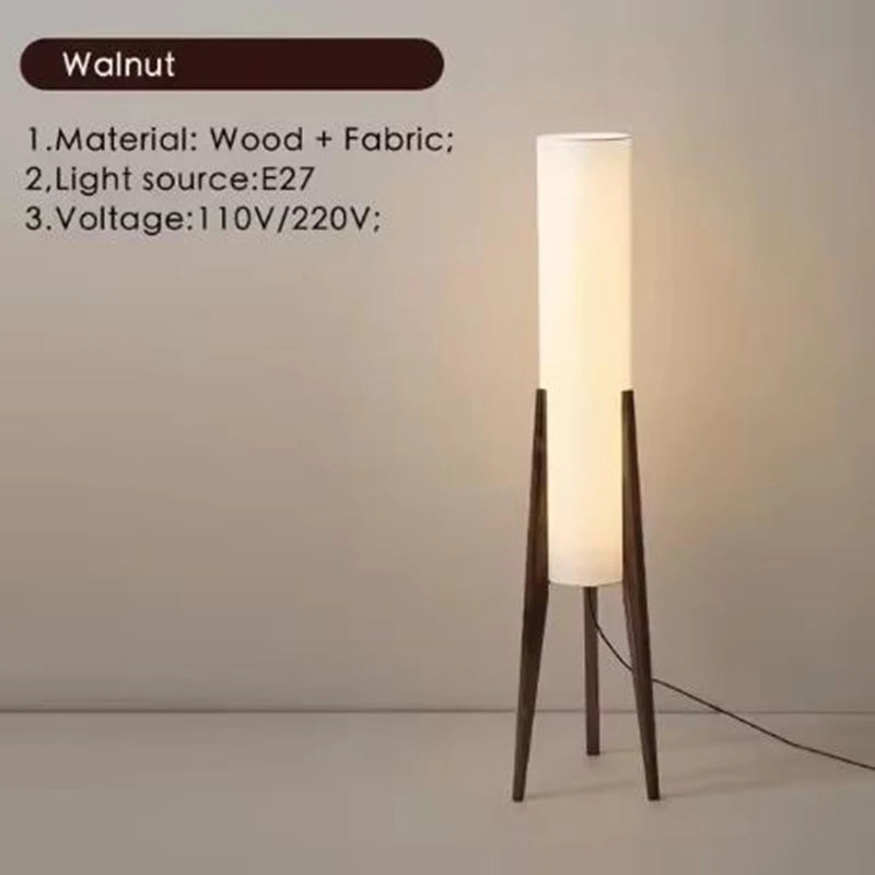 Lampadaire Cylindre Tissu Blanc et Bois Naturel - Salon Bureau Chambre — Canna