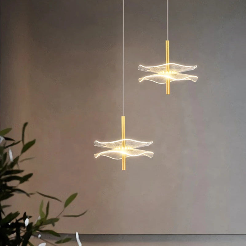 Suspension Feuille Verre Transparent et Laiton Épuré Design - Cuisine Salon Salle à Manger — Ayasha