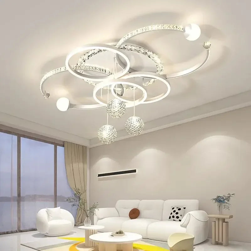 Lustre Plafonnier Anneaux Laiton Doré Minimaliste Dimmable Design - Salon Salle à Manger — Orbit