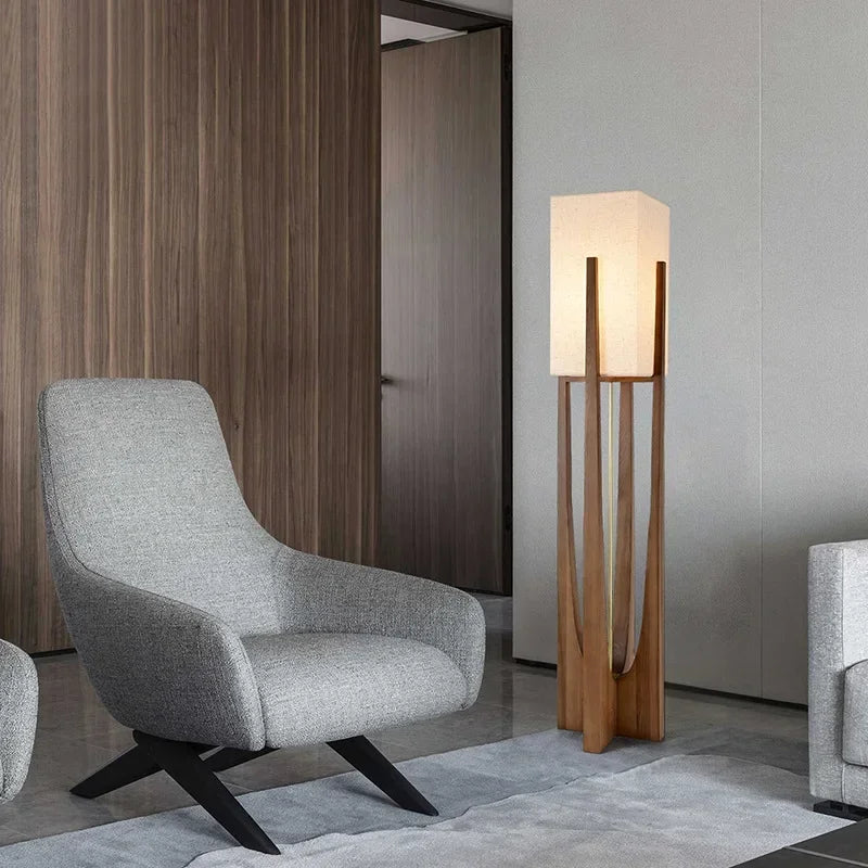 Lampadaire Géométrique Bois Naturel Minimaliste Design - Salon Bureau Chambre — Hexo