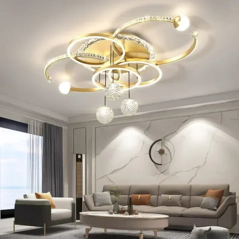 Lustre Plafonnier Anneaux Laiton Doré Minimaliste Dimmable Design - Salon Salle à Manger — Orbit