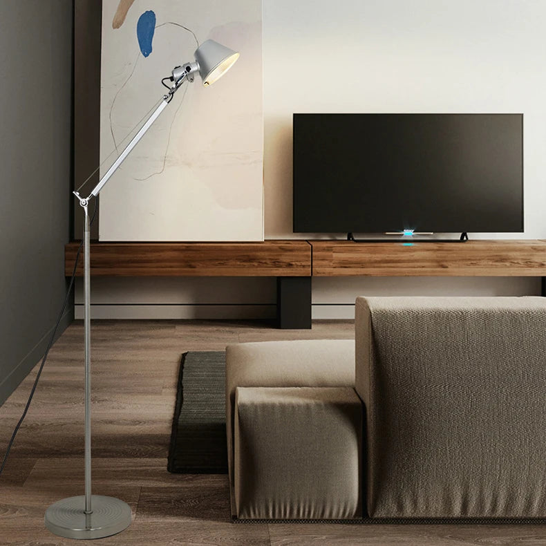 Lampadaire Bras Articulé Acier Chromé Minimaliste Design - Salon Bureau Chambre — Aura