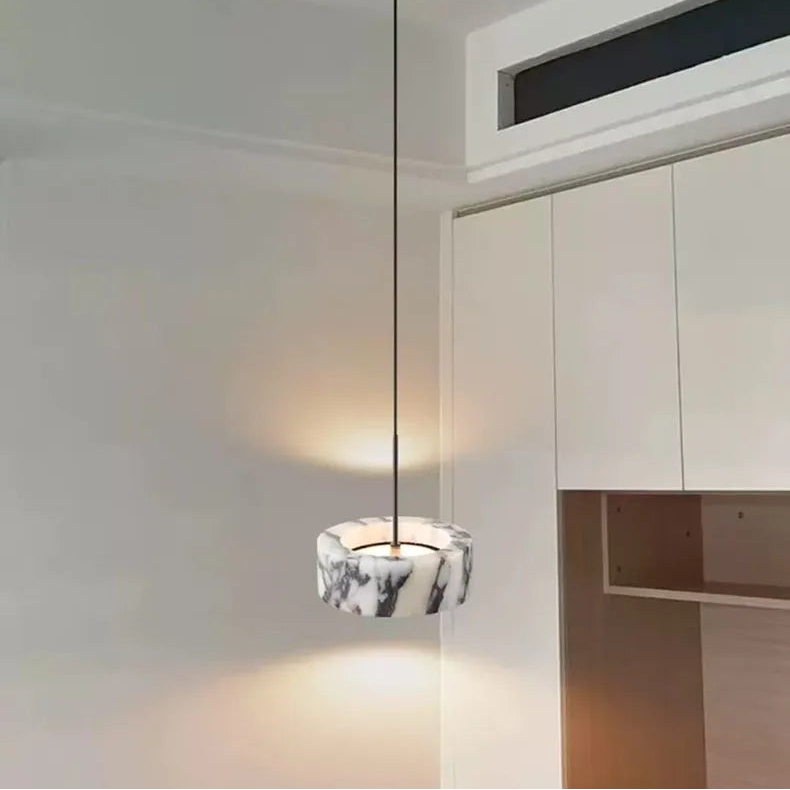 Suspension Cylindre Marbre Blanc Minimaliste Design - Chambre Salon Cuisine — Kyoto