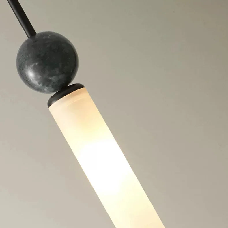 Lustre Suspension Plafonnier Cylindre Verre Givré et Métal Noir - Salon Salle à Manger — Pilare