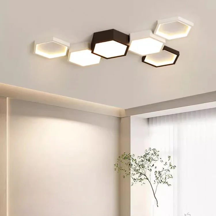 Plafonnier Hexagone Métal Noir et Blanc Minimaliste Design Moderne - Salle de Bain Salon Chambre — Presto