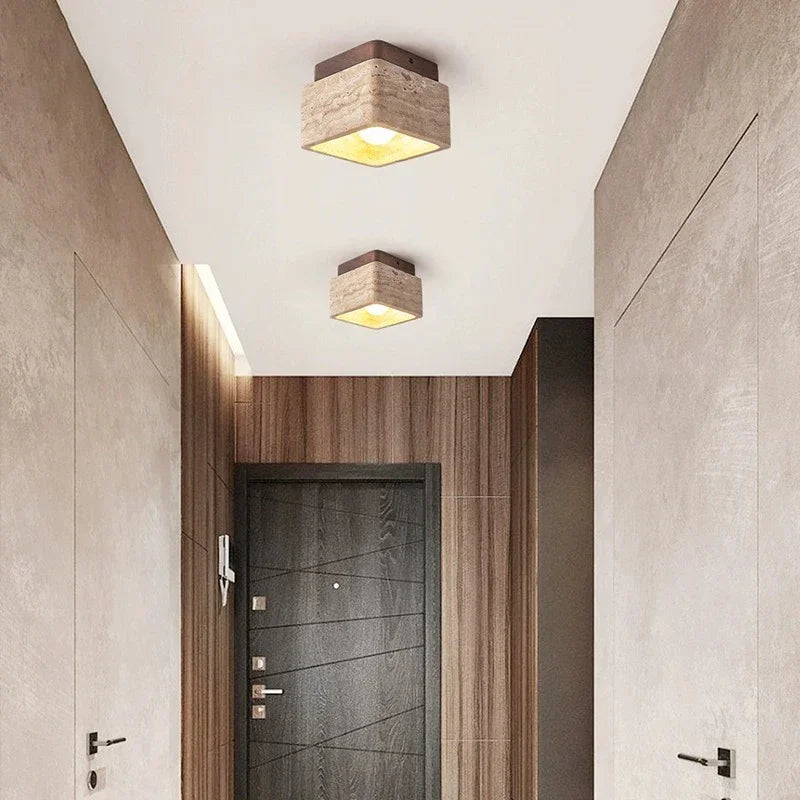Plafonnier Cube Pierre Naturelle Minimaliste Design Moderne - Salon Chambre Salle à Manger — Luxo