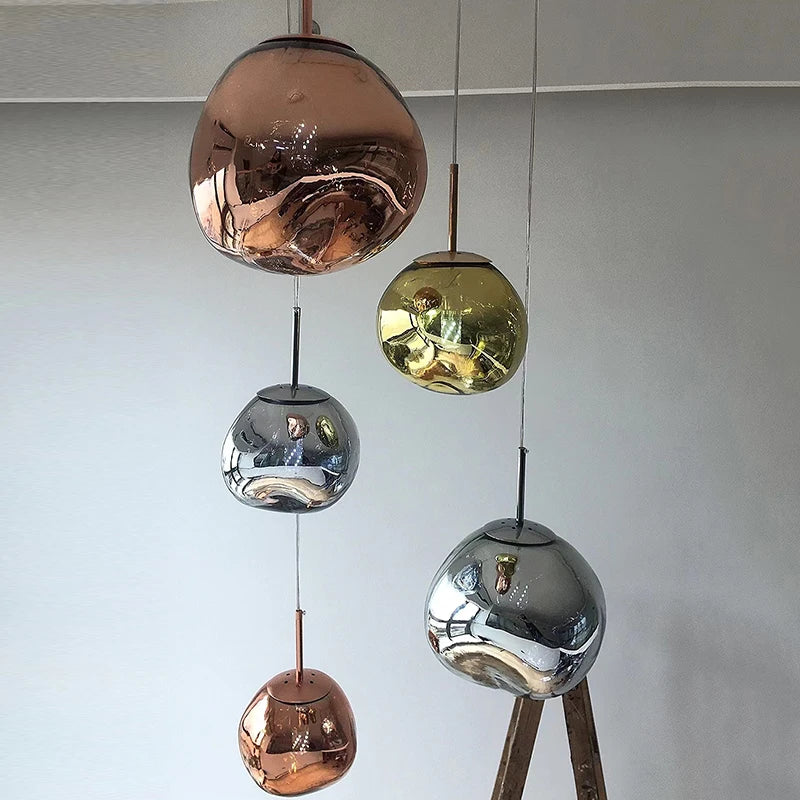 Suspension Sphère Verre Miroir Métallisé Multicolore Boule - Cuisine Salon Salle à Manger — Rhodium
