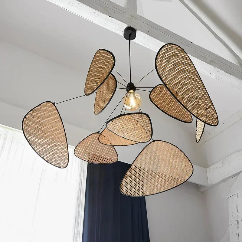 Lustre Suspension Pétales Rotin Naturel Contemporain Design - Salon Salle à Manger — Orika