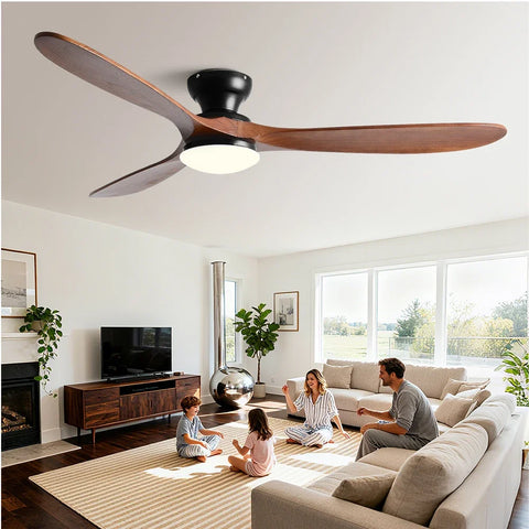 Ventilateur de Plafond Bois Massif avec Éclairage LED