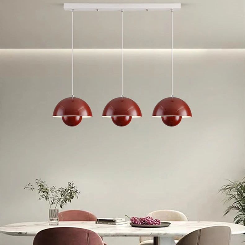 Suspension Dôme Métal Rouge Éclatant Minimaliste Design - Cuisine Salon Salle à Manger — Apex