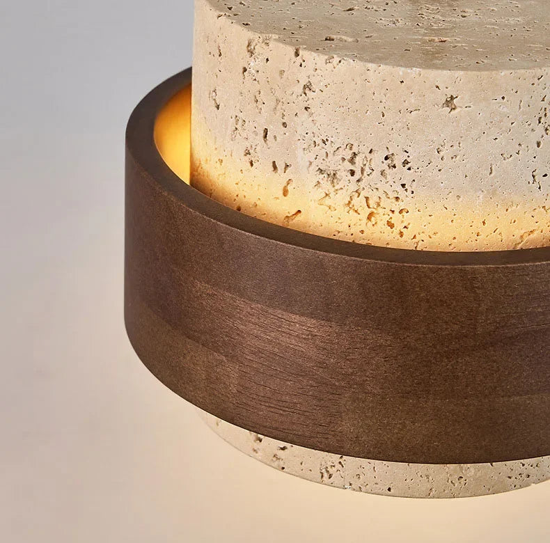 Suspension Cylindre Bois Foncé et Béton Brut - Chambre Salon Cuisine — Fuseau