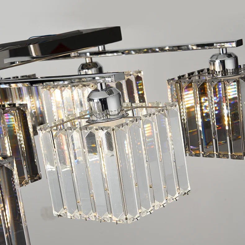 Lustre Plafonnier Cube Cristal et Métal Chromé Art Déco - Salon Salle à Manger — Cristallo