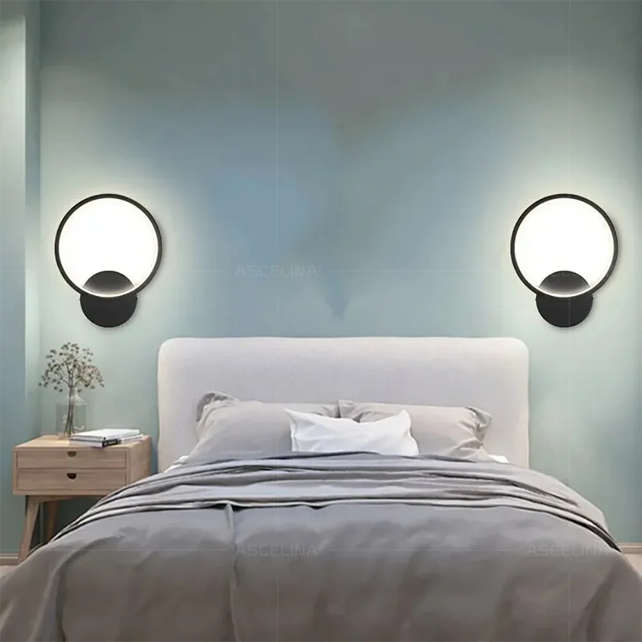 Applique Murale Anneau Métal Noir et Éclat Doré Noire Ronde - Chambre Salon Salle de Bain — Lumio