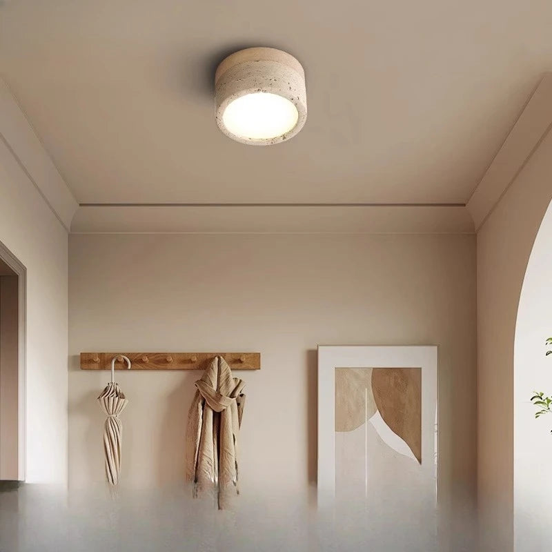 Plafonnier Cylindre Bois Foncé et Béton Épuré Design Moderne - Salon Chambre Salle à Manger — Vivace