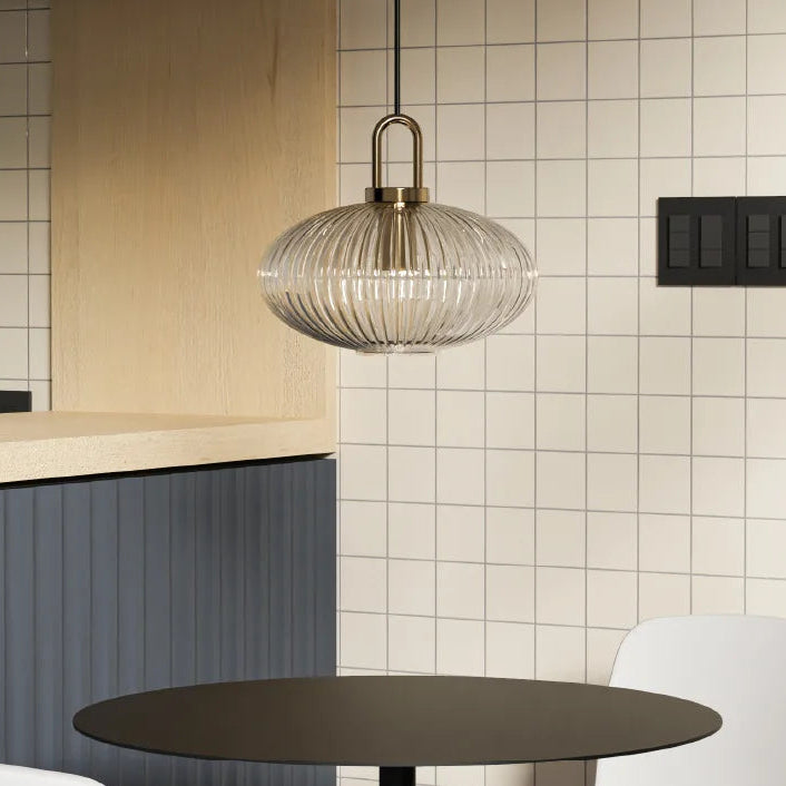Suspension Cylindre Verre Strié et Laiton Doré - Chambre Salon Cuisine — Presto