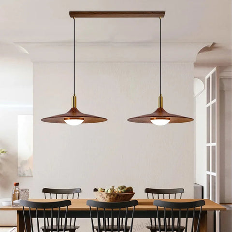 Suspension Double Disque Bois Noyer et Laiton Épuré Design - Cuisine Salon Salle à Manger — Brassens