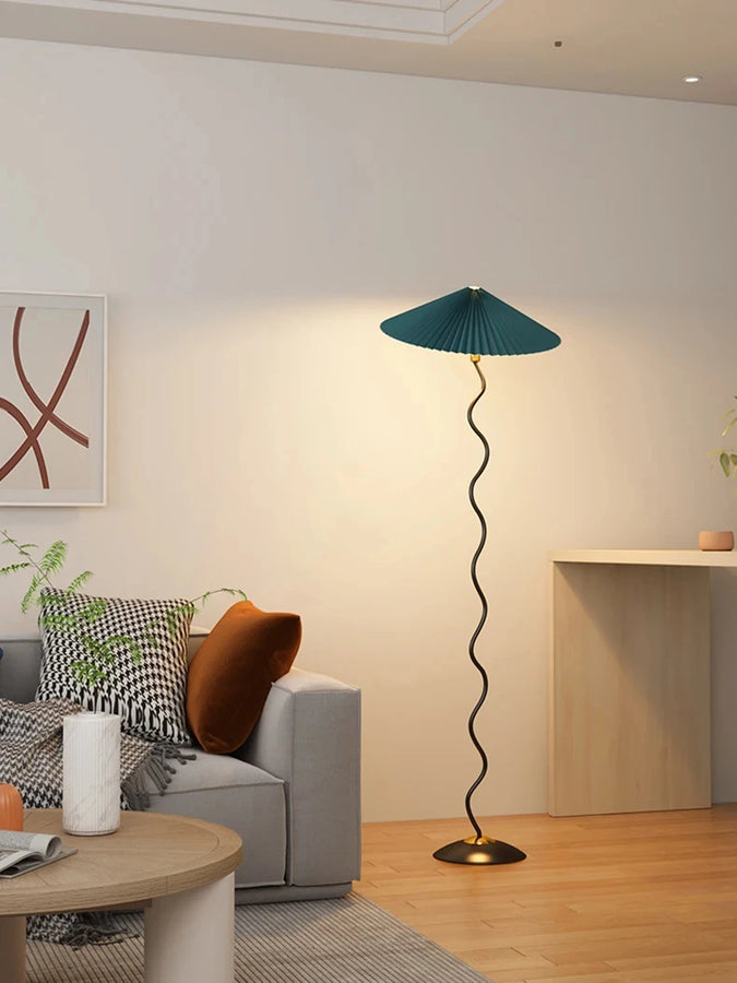 Lampadaire Spirale Métal Noir et Abat-Jour Plissé - Salon Bureau Chambre — Spiro