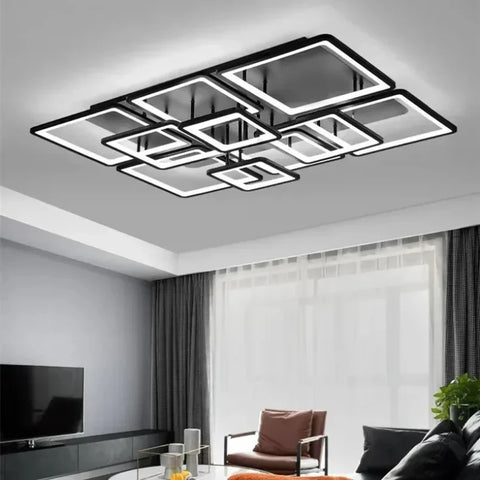 Plafonnier Géométrique Aluminium Noir Mat Minimaliste Design Moderne - Salle de Bain Salon Chambre — Hexo