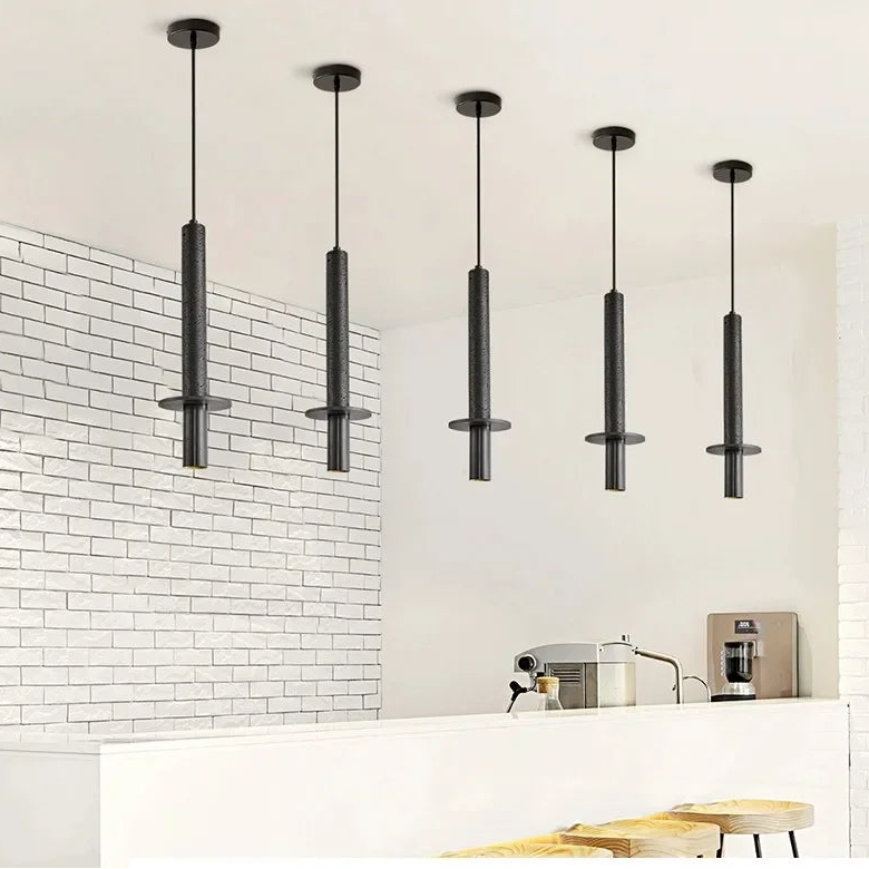 Suspension Cylindre Acier Noir Mat Minimaliste Design - Chambre Salon Cuisine — Vivace