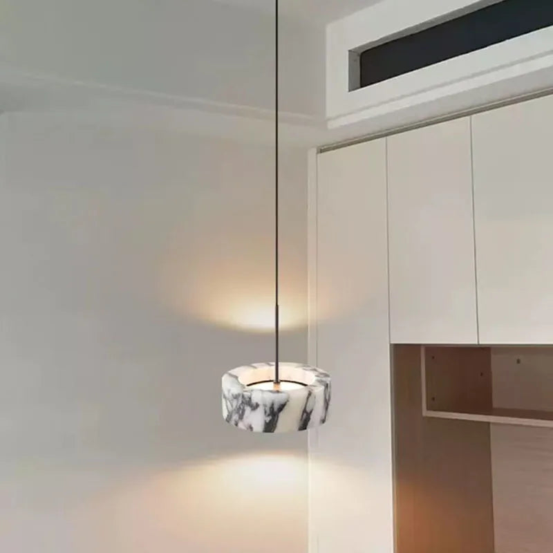 Suspension Cylindre Marbre Blanc Minimaliste Design - Chambre Salon Cuisine — Kyoto