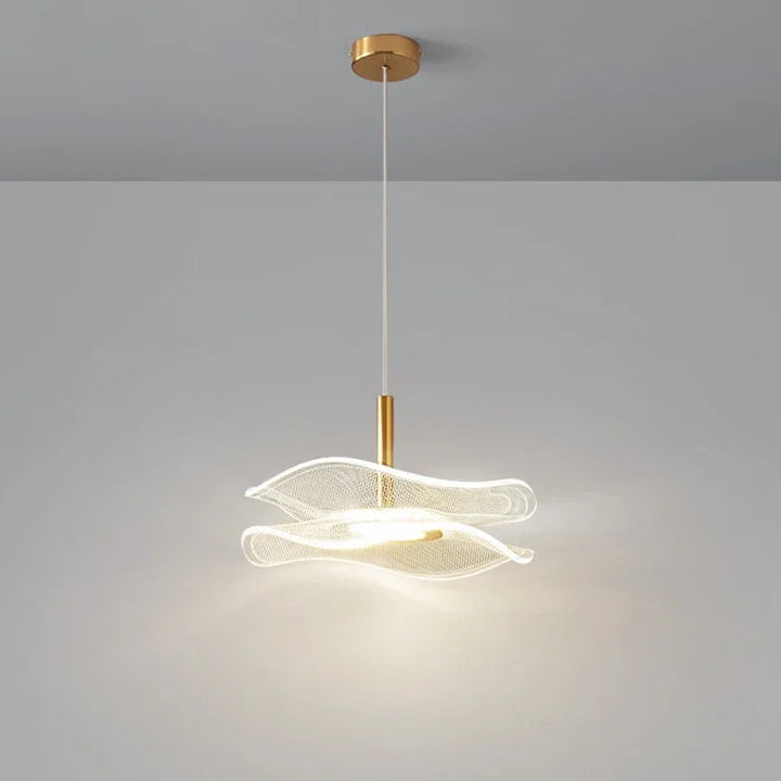 Suspension Feuille Verre Transparent et Laiton Épuré Design - Cuisine Salon Salle à Manger — Ayasha