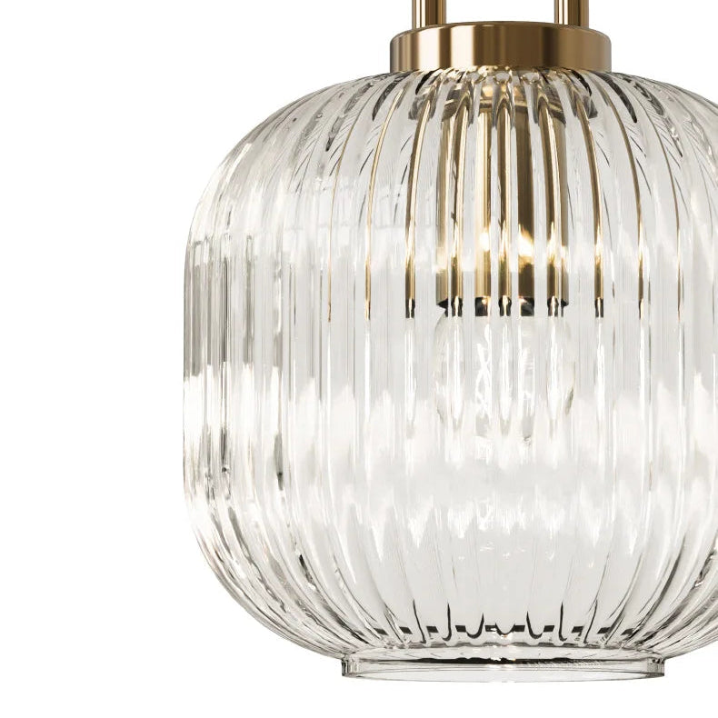 Suspension Cylindre Verre Strié et Laiton Doré - Chambre Salon Cuisine — Presto