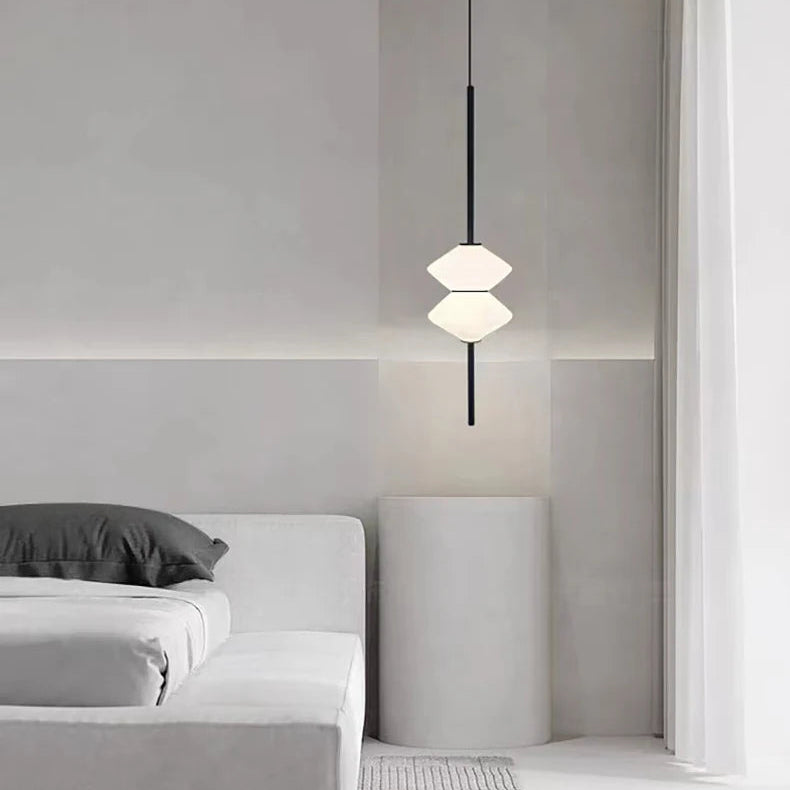 Suspension Géométrique Verre Opalin et Métal Noir - Chambre Salon Cuisine — Facetto