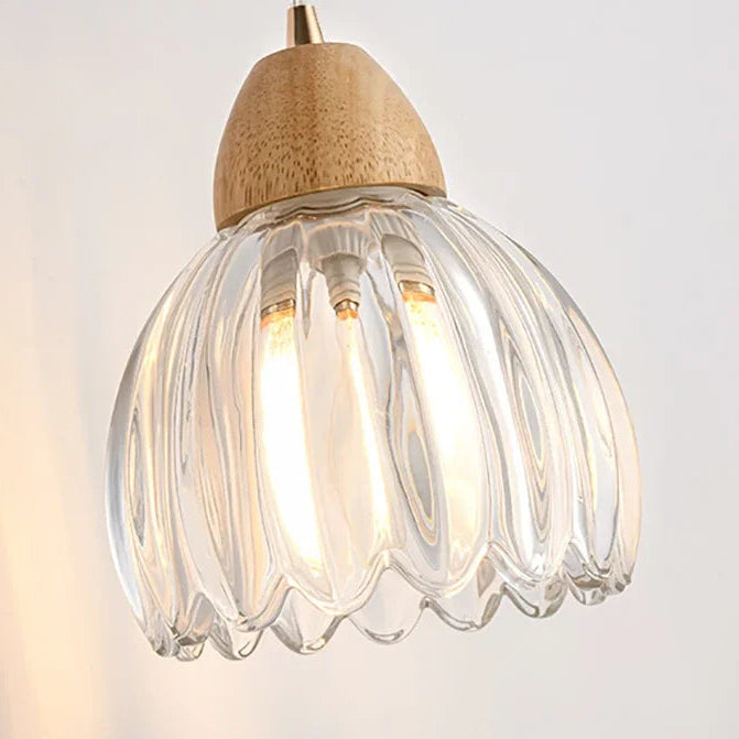 Suspension Cloche Verre Transparent et Bois Naturel - Cuisine Chambre Salon — Campanio