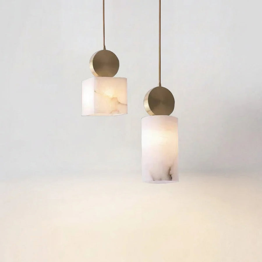 Suspension Cylindre Laiton et Albâtre Blanc Minimaliste Design - Chambre Salon Cuisine — Lucca