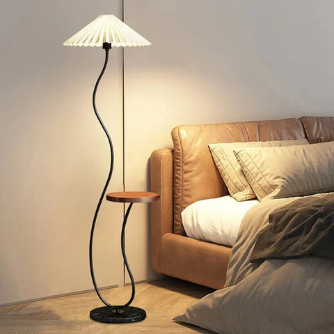 Lampadaire Spirale Métal Noir et Abat-Jour Plissé Blanc - Salon Bureau Chambre — Helix