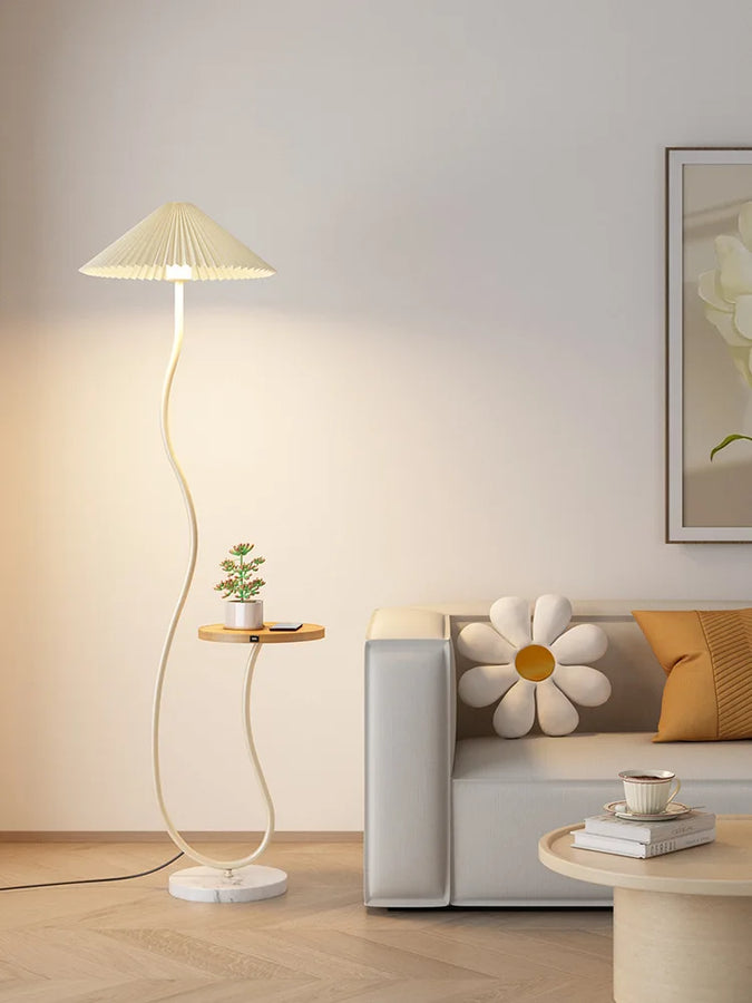 Lampadaire Spirale Métal Noir et Abat-Jour Plissé Blanc - Salon Bureau Chambre — Helix