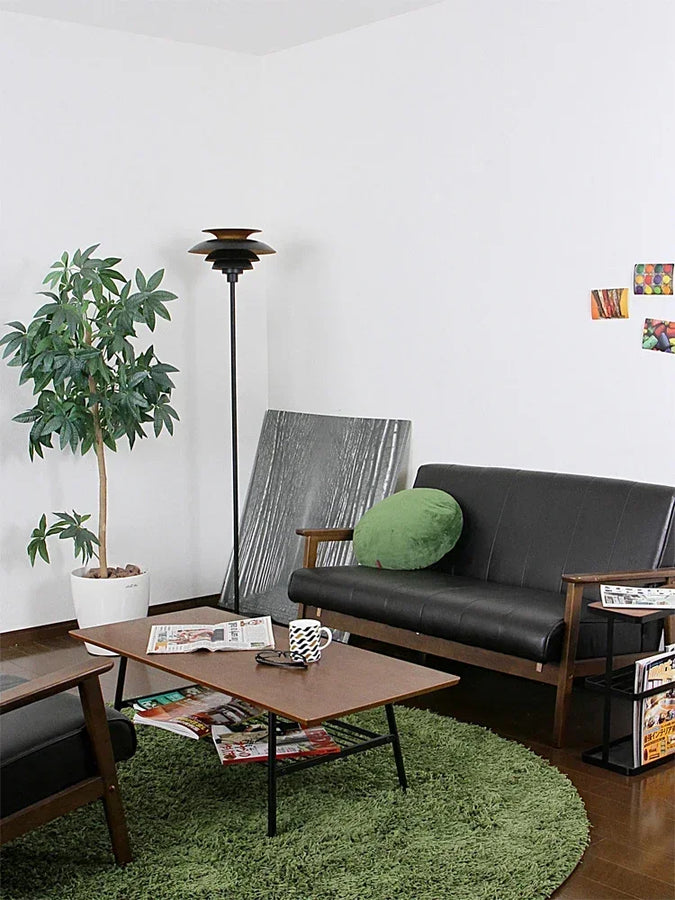 Lampadaire Tablette Métal Noir et Bois Minimaliste Design - Salon Bureau Chambre — Lumio