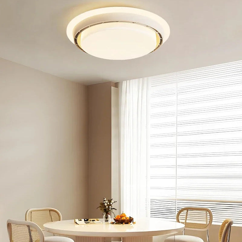 Plafonnier Anneau Bois Naturel et Verre Opalin - Salon Chambre Salle à Manger — Émeraude