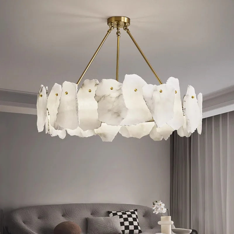 Acantha Anneau Marbre Blanc et Laiton Doré