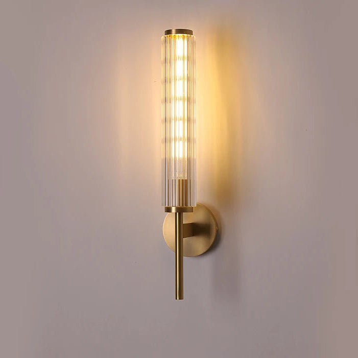 Applique Murale Cylindre Verre Strié et Laiton Doré Dorée - Chambre Salle de Bain Salon — Electra