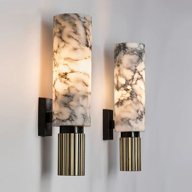 Vela Cylindre Marbre Blanc et Métal Noir