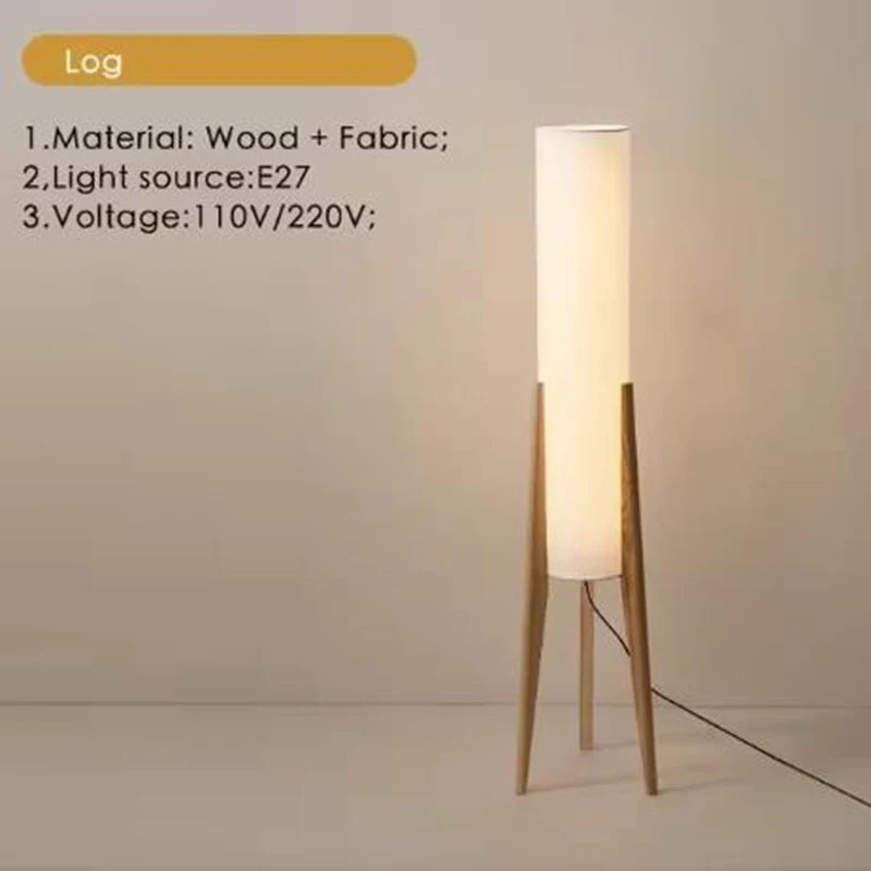 Lampadaire Cylindre Tissu Blanc et Bois Naturel - Salon Bureau Chambre — Canna