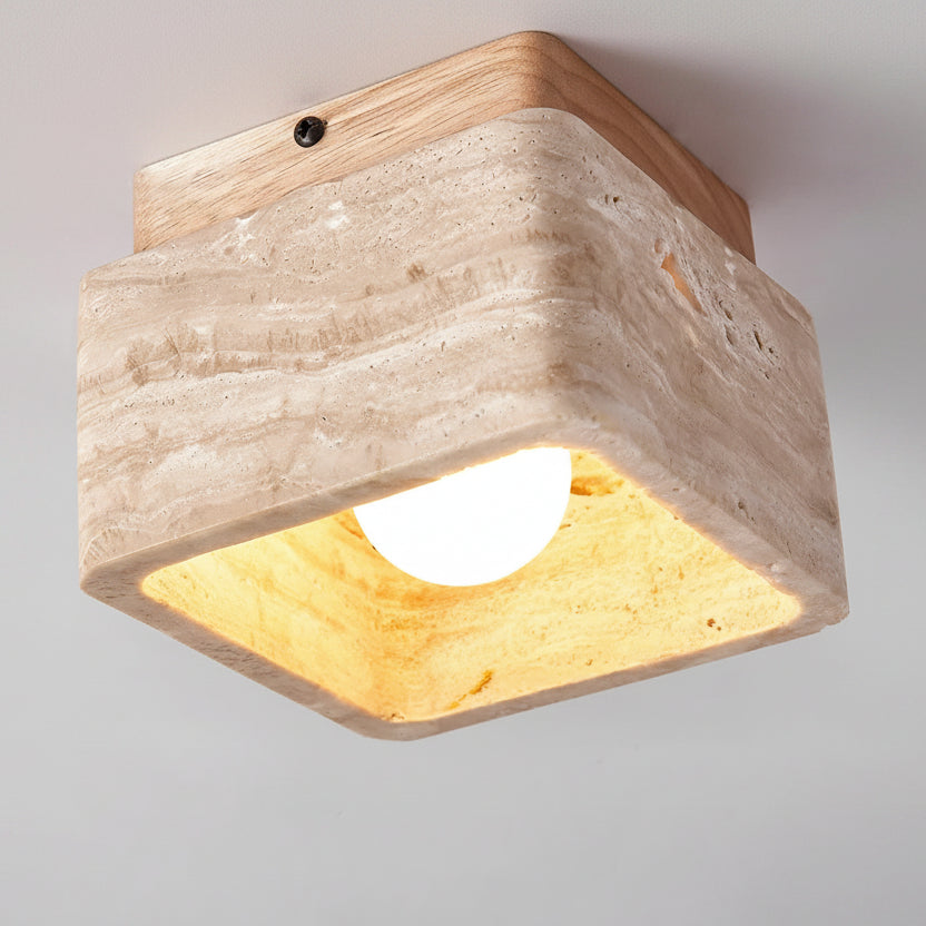 Plafonnier Cube Pierre Naturelle Minimaliste Design Moderne - Salon Chambre Salle à Manger — Luxo