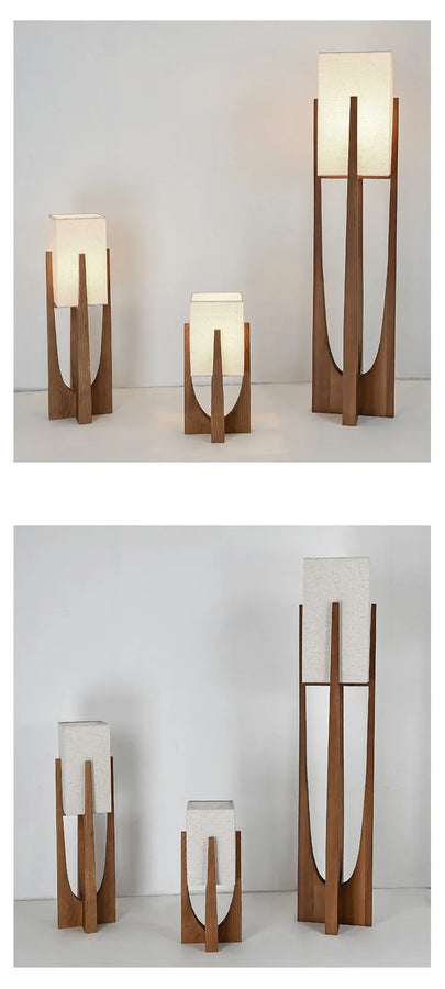 Lampadaire Géométrique Bois Naturel Minimaliste Design - Salon Bureau Chambre — Hexo