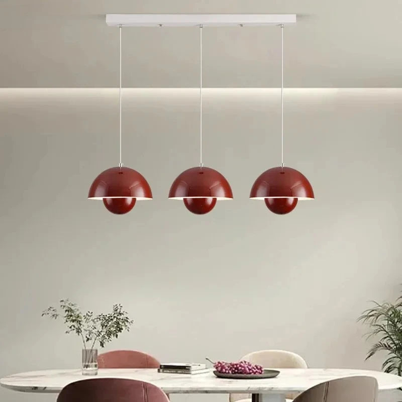 Suspension Dôme Métal Rouge Éclatant Minimaliste Design - Cuisine Salon Salle à Manger — Apex
