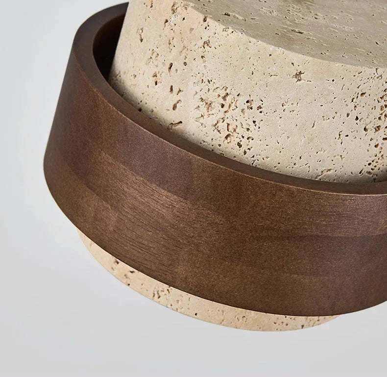 Suspension Cylindre Bois Foncé et Béton Brut - Chambre Salon Cuisine — Fuseau