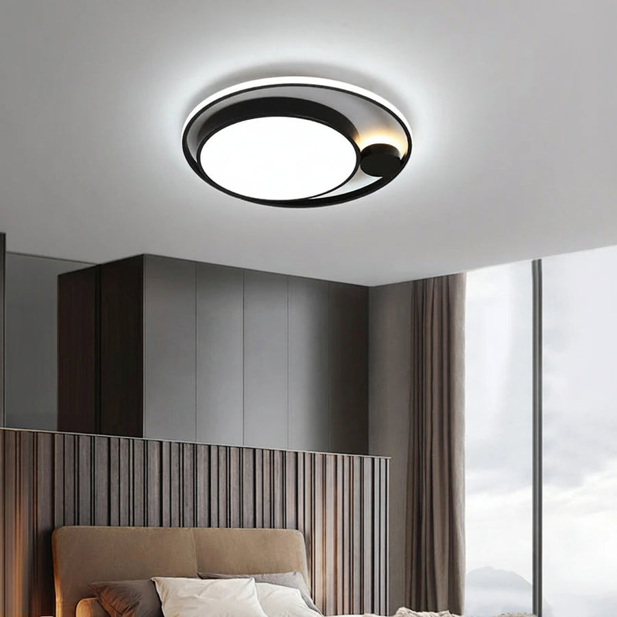 Plafonnier Anneau Métal Noir et Blanc Minimaliste Design Moderne - Salle de Bain Salon Chambre — Platino