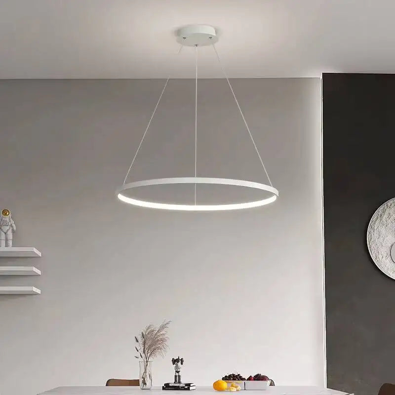 Suspension Anneau Aluminium Blanc Minimaliste Design - Cuisine Salon Salle à Manger — Libeccio