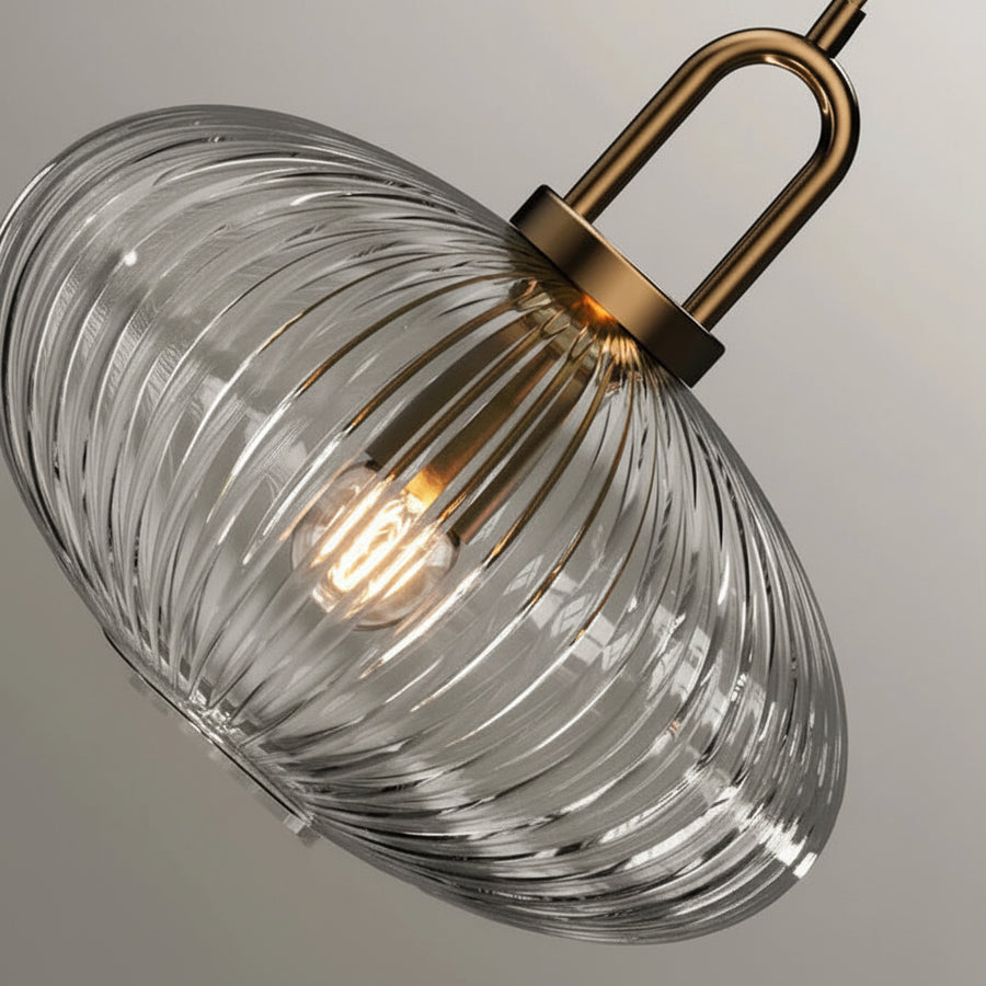 Suspension Cylindre Verre Strié et Laiton Doré - Chambre Salon Cuisine — Presto