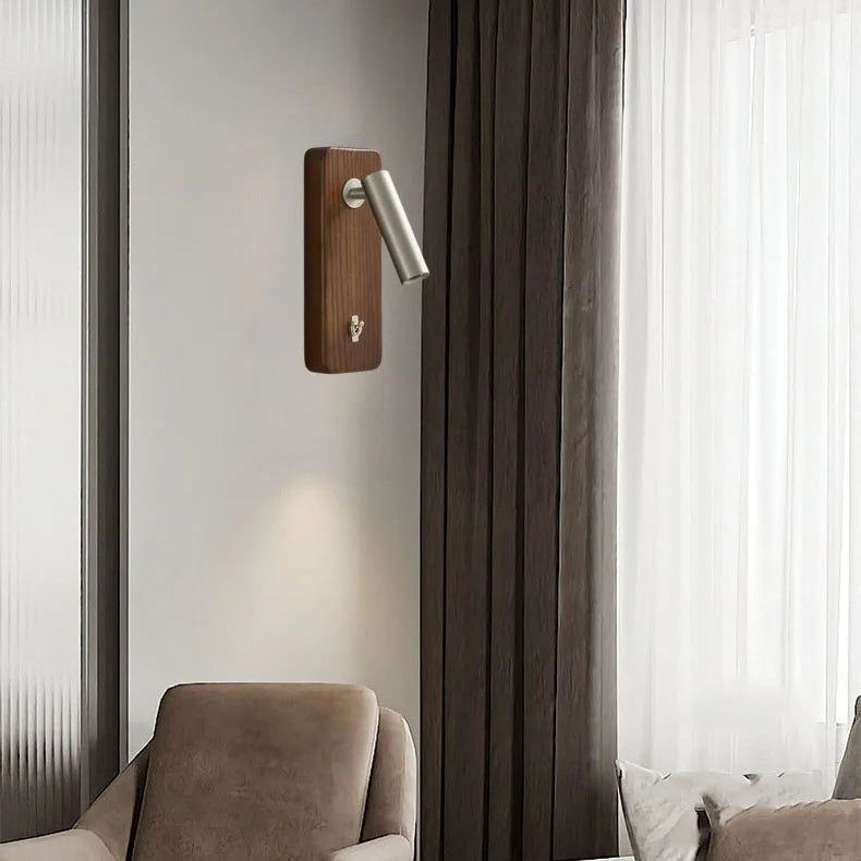 Applique Murale Cylindre Laiton et Bois Noyer Épuré Design Moderne - Chambre Salle de Bain Salon — Prisme