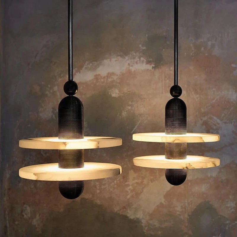 Suspension Cylindre Laiton et Marbre Blanc Art Déco - Chambre Salon Cuisine — Arabella