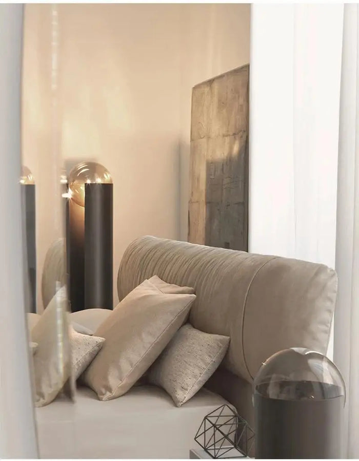 Lampadaire Cylindre Métal Noir et Verre Ambré - Salon Bureau Chambre — Prisme