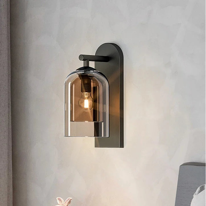 Applique Murale Cloche Verre Fumé et Métal Noir Noire - Chambre Salle de Bain Salon — Orm